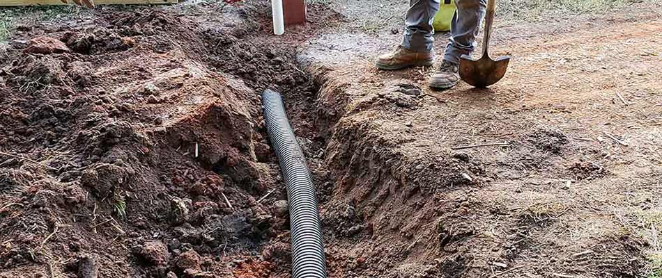 A drain pipe being dug and installed in Martinez, GA.